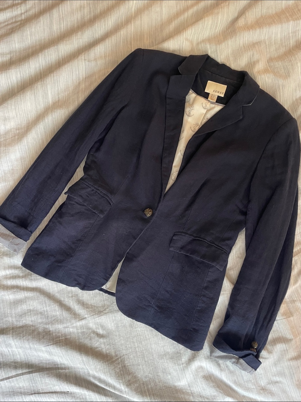 Kenar Navy Single-Button Women's Linen Blend Blazer